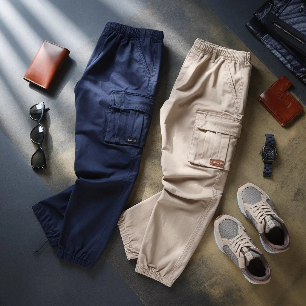 Everyday Active 100% Cotton Cargo Pants Combo – Navy Blue & Cream