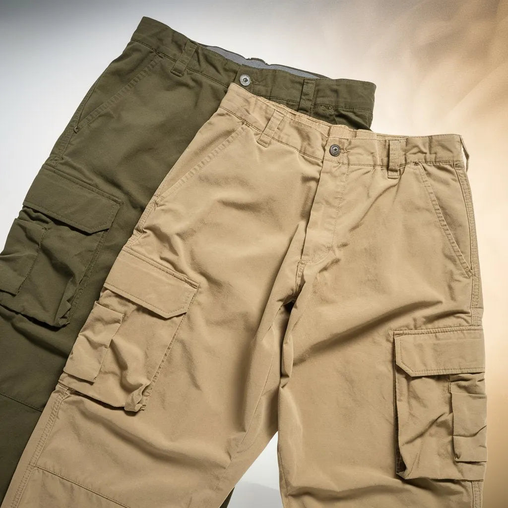 Men's Cotton Multi-Pocket Cargo Pants Combo – Olive & Khaki (Pack of 2)
