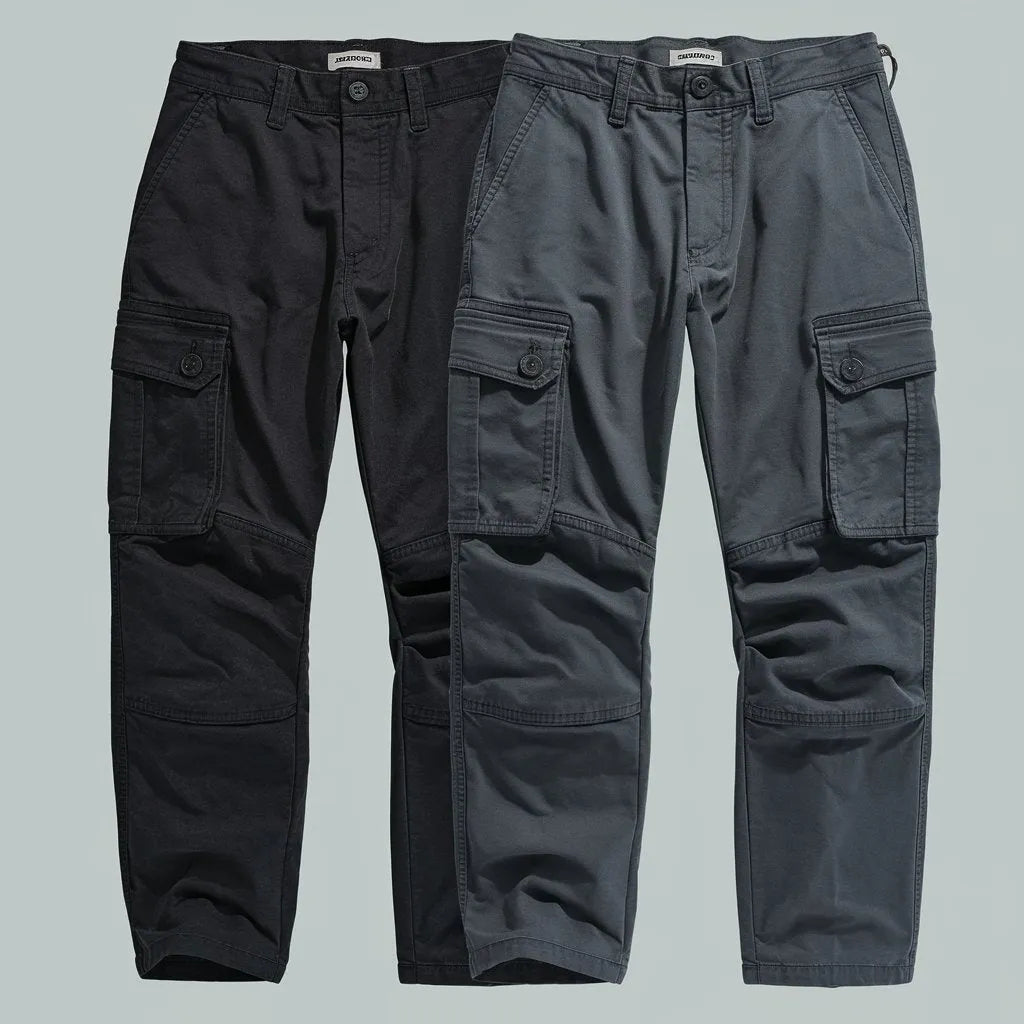 Crowd Favourite Cargos 100% Cotton Relaxed Cargo Pants Combo – Black & Steel Grey