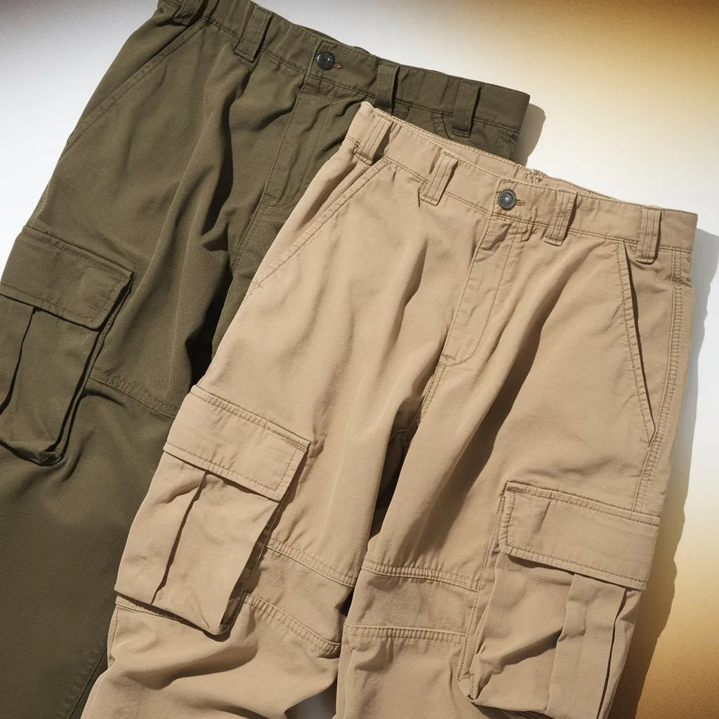 Men's Cotton Multi-Pocket Cargo Pants Combo – Olive & Khaki (Pack of 2)