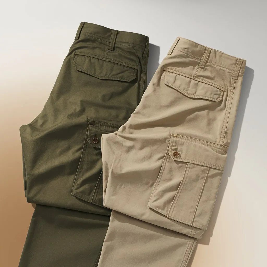 Men's Cotton Multi-Pocket Cargo Pants Combo – Olive & Khaki (Pack of 2)