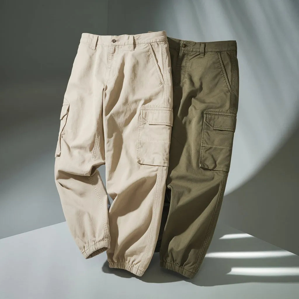 Cotton Jogger Cargo Pants Combo – Beige & Olive Green (Pack of 2)