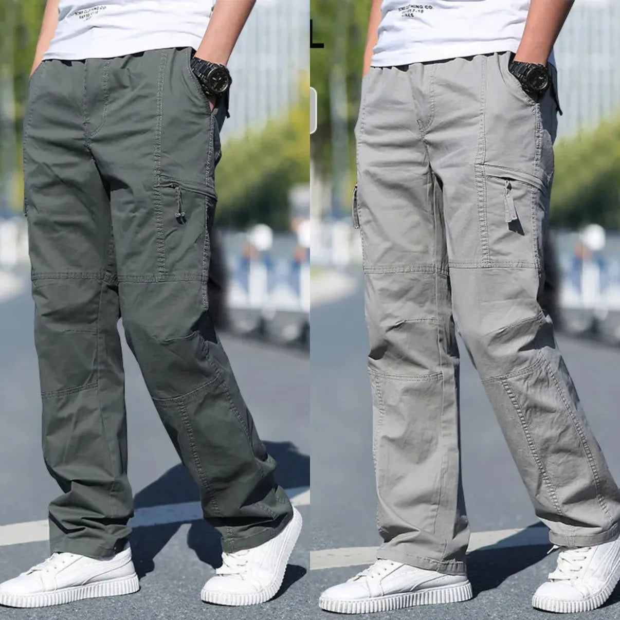 Adventure Pro 100% Cotton Cargo Pants Combo – Dark Olive & Light Grey