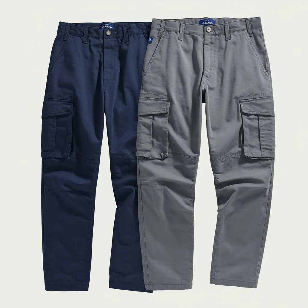 Men’s Navy & Grey Cargo Pants Combo – Multi-Pocket Cotton Trousers (Pack of 2)