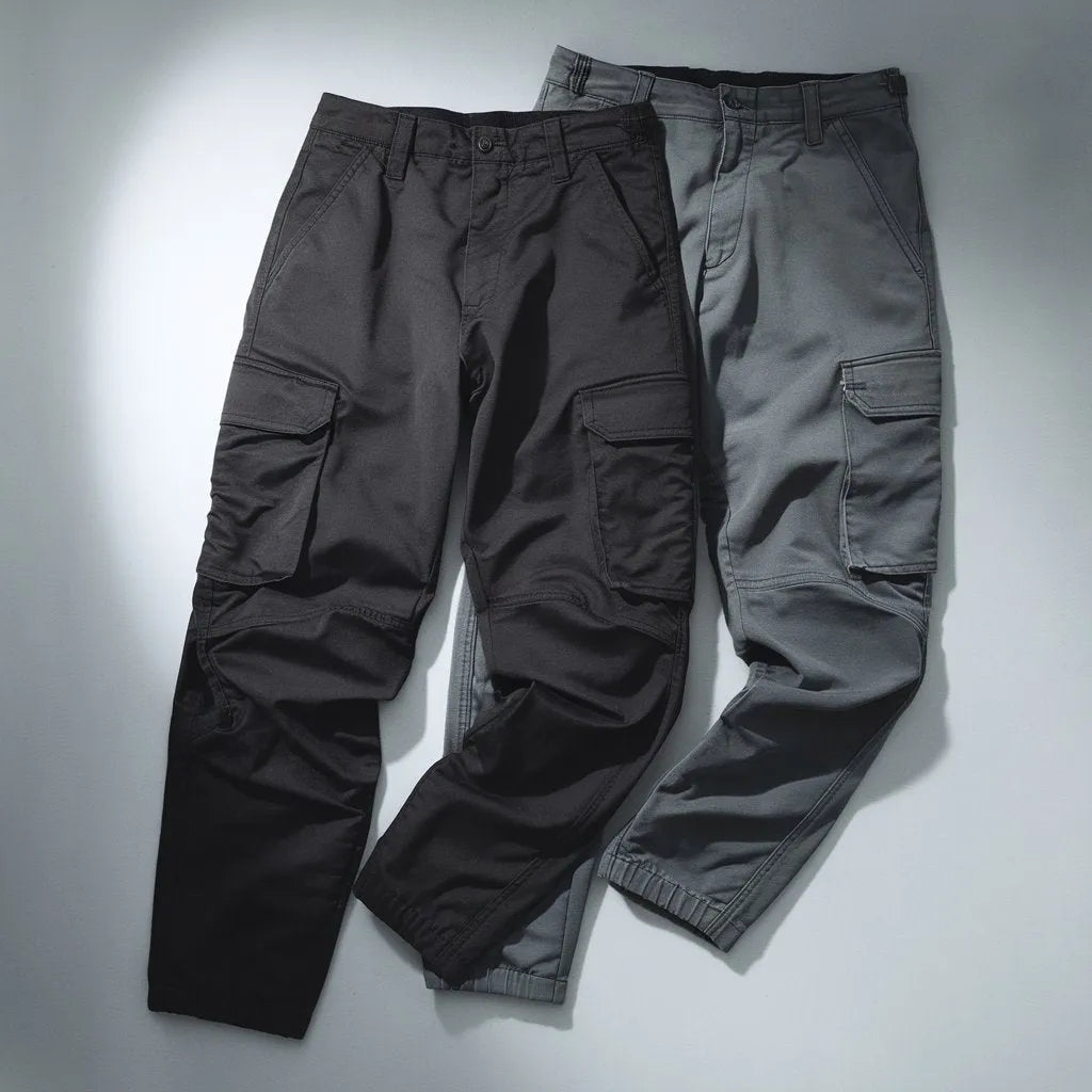 Crowd Favourite Cargos 100% Cotton Relaxed Cargo Pants Combo – Black & Steel Grey