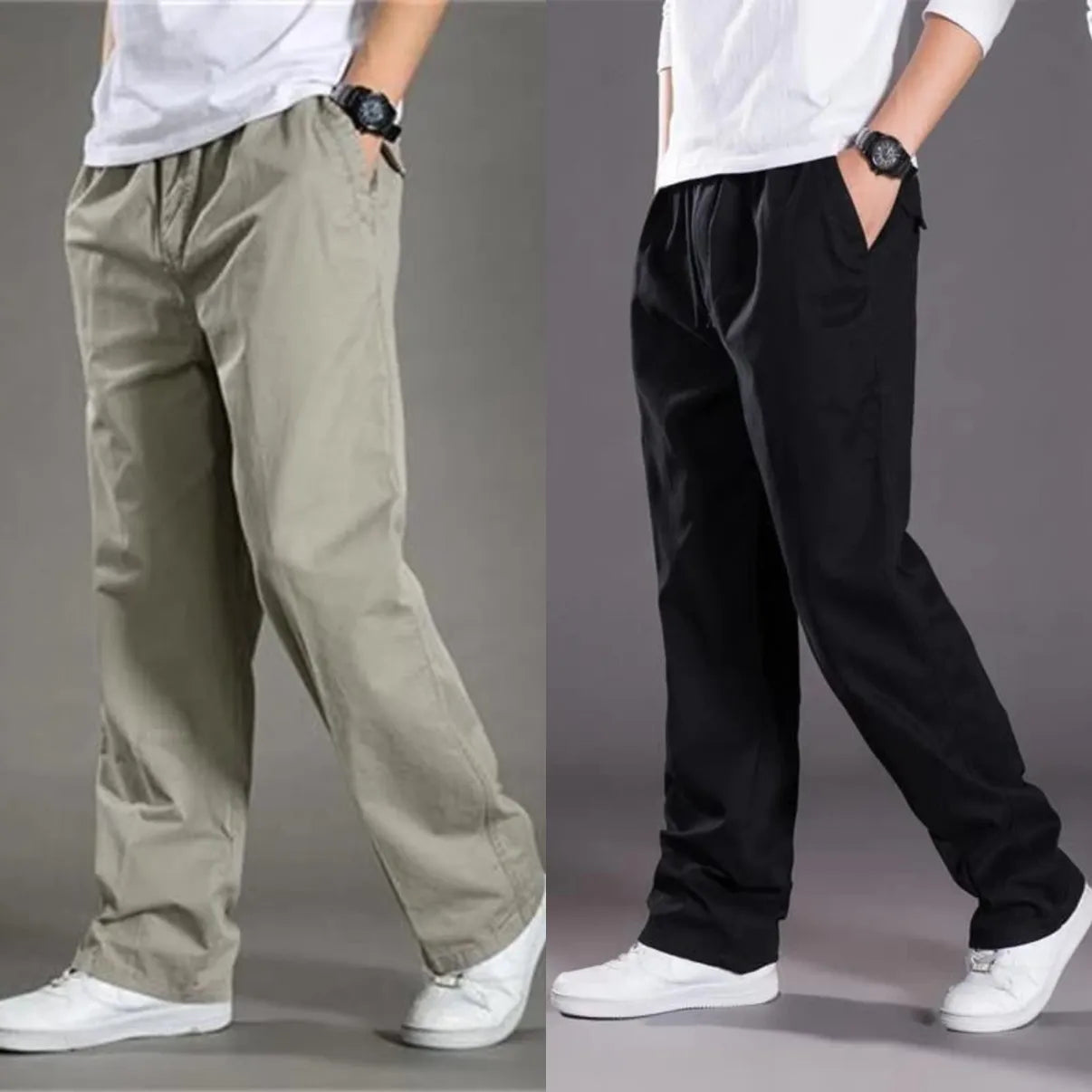 Classic Comfort 100% Cotton Relaxed Pants Combo – Grey & Black