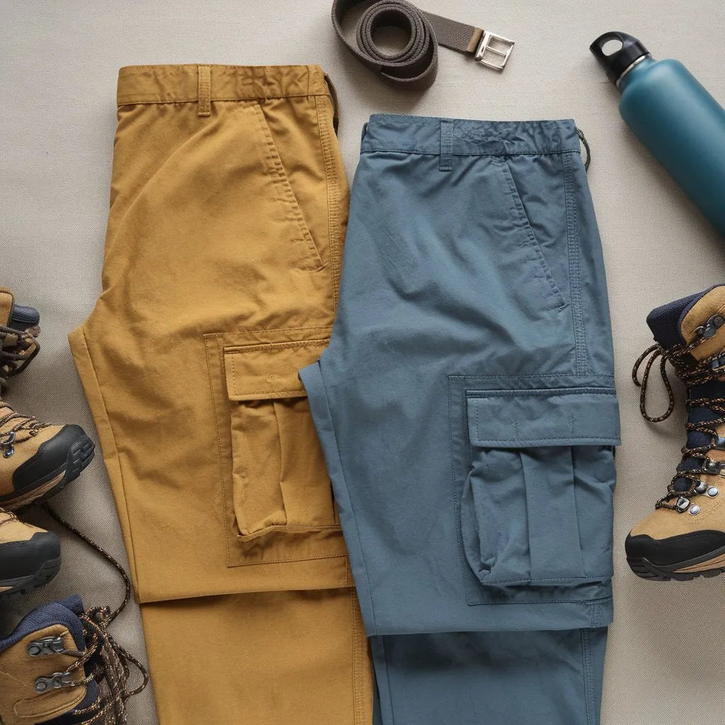 Urban Trek 100% Cotton Utility Cargo Pants Combo – Mustard Yellow & Steel Blue